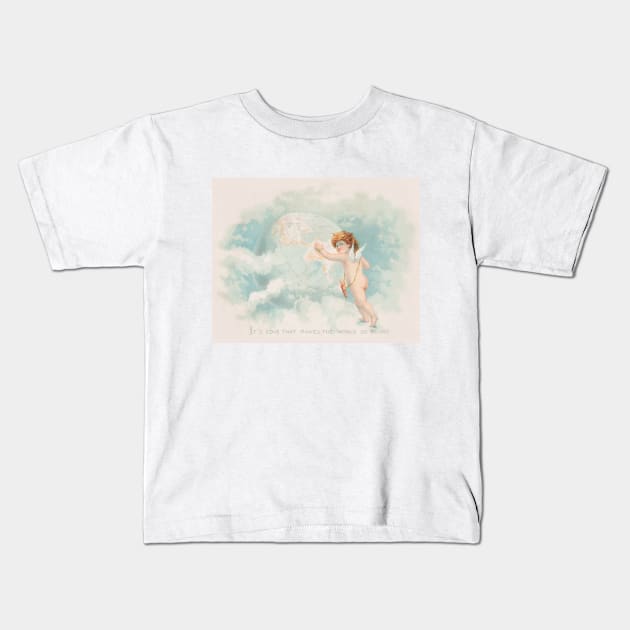 Vintage Postcard It's Love That Makes The World Go Round Kids T-Shirt by Antiquated Art